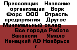 Прессовщик › Название организации ­ Ворк Форс, ООО › Отрасль предприятия ­ Другое › Минимальный оклад ­ 27 000 - Все города Работа » Вакансии   . Ямало-Ненецкий АО,Ноябрьск г.